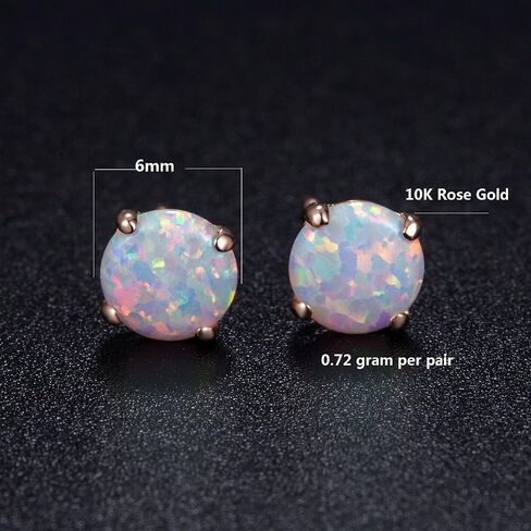 GEMSME 10K Solid Yellow/White/Rose Gold 6.00mm Round Fire Opal Stud Earrings Hypoallergenic Gift Jewelry for Women in Saudi Arabia