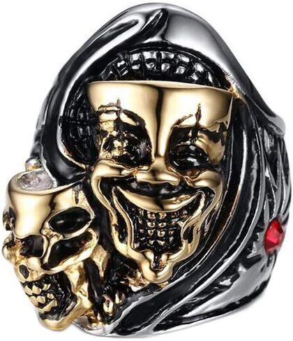 Men's Stainless Steel Gemini Ghost Double Skull Head Ring Cool Biker Jewelry in Saudi Arabia