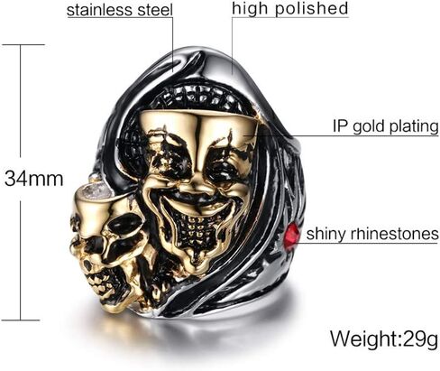 Men's Stainless Steel Gemini Ghost Double Skull Head Ring Cool Biker Jewelry in Saudi Arabia