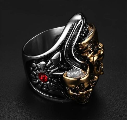 Men's Stainless Steel Gemini Ghost Double Skull Head Ring Cool Biker Jewelry in Saudi Arabia