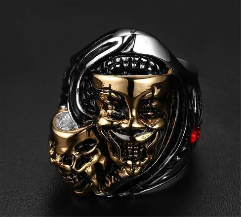 Men's Stainless Steel Gemini Ghost Double Skull Head Ring Cool Biker Jewelry in Saudi Arabia