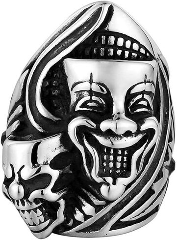 Men's Stainless Steel Gemini Ghost Double Skull Head Ring Cool Biker Jewelry in Saudi Arabia