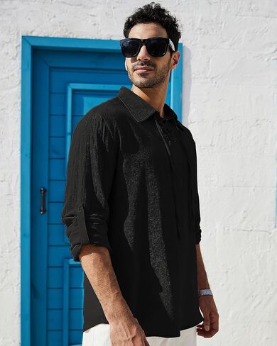 قمصان Jacansi الرجالية الكاجوال بأربطة وأكمام طويلة من العصور الوسطى وعصر النهضة زي القرصان in Kuwait