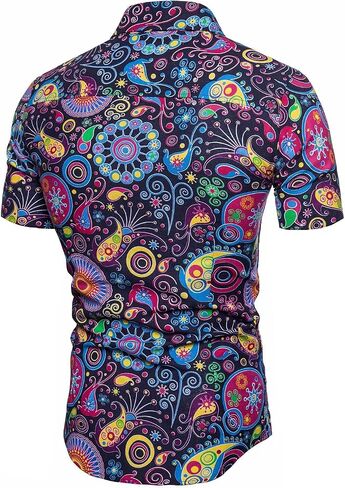 QZH.DUAO Mens 70s Disco Party Shirts Casual Paisley Button Down Shirt Vintage Floral Hawaiian Beach Short Sleeve Shirt in Saudi Arabia
