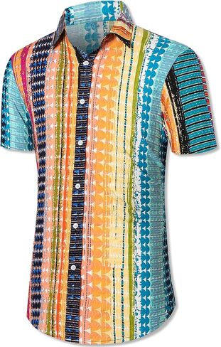 QZH.DUAO Mens 70s Disco Party Shirts Casual Paisley Button Down Shirt Vintage Floral Hawaiian Beach Short Sleeve Shirt in Saudi Arabia