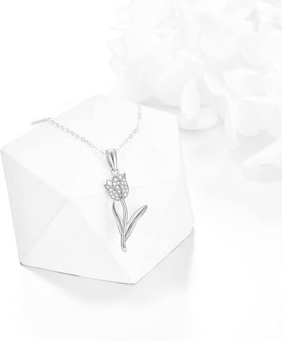 Solid 14K Real Gold Tulip Necklace for Women, Gold Tulip Flower Pendant Necklace Tulip Jewelry Birthday Valentines Day Gifts for Her Girlfriend, 16+2 Inch in Saudi Arabia