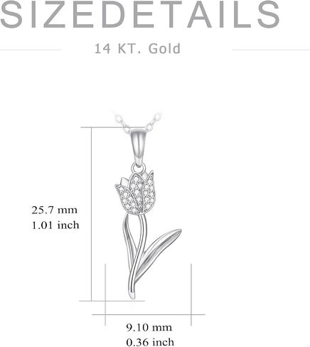 Solid 14K Real Gold Tulip Necklace for Women, Gold Tulip Flower Pendant Necklace Tulip Jewelry Birthday Valentines Day Gifts for Her Girlfriend, 16+2 Inch in Saudi Arabia