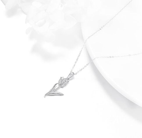 Solid 14K Real Gold Tulip Necklace for Women, Gold Tulip Flower Pendant Necklace Tulip Jewelry Birthday Valentines Day Gifts for Her Girlfriend, 16+2 Inch in Saudi Arabia