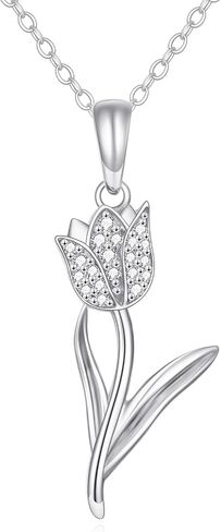 Solid 14K Real Gold Tulip Necklace for Women, Gold Tulip Flower Pendant Necklace Tulip Jewelry Birthday Valentines Day Gifts for Her Girlfriend, 16+2 Inch in Saudi Arabia