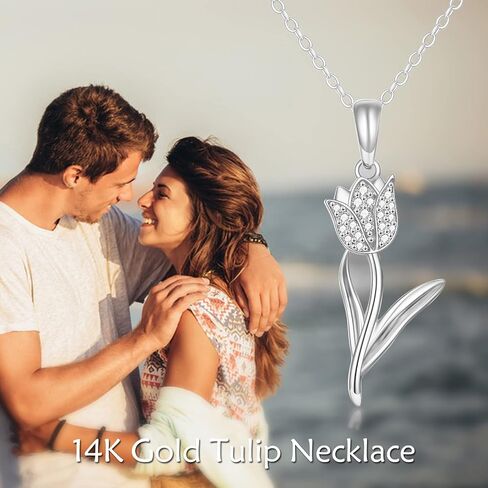 Solid 14K Real Gold Tulip Necklace for Women, Gold Tulip Flower Pendant Necklace Tulip Jewelry Birthday Valentines Day Gifts for Her Girlfriend, 16+2 Inch in Saudi Arabia