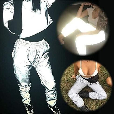 AIBEARTY Women Reflective Pants Casual Dance Sport Track Trouser Sweatpants Jogger Pants Party Festival Rave Outfit in Saudi Arabia