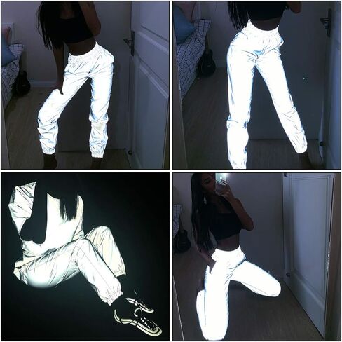 AIBEARTY Women Reflective Pants Casual Dance Sport Track Trouser Sweatpants Jogger Pants Party Festival Rave Outfit in Saudi Arabia