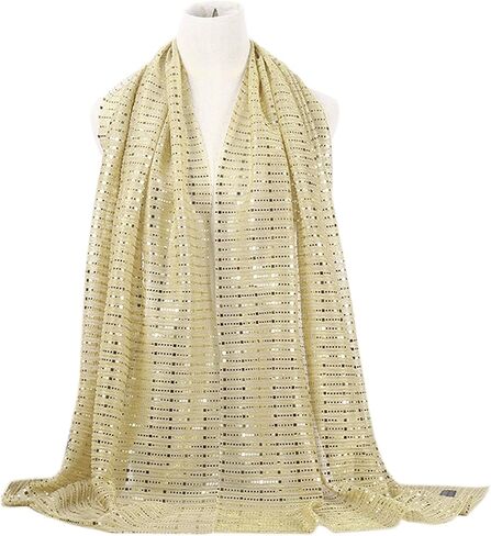 RARITYUS Women Soft Chiffon Glitter Sequin Long Scarf Fashion Muslim Hijab Shawl Head Wrap Turban in Saudi Arabia