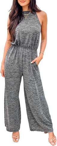 CUPSHE Summer Women's Halter Neck Sleeveless Long Romper Pleated Overalls Maxi Casual Jumpsuit with Pockets in Saudi Arabia