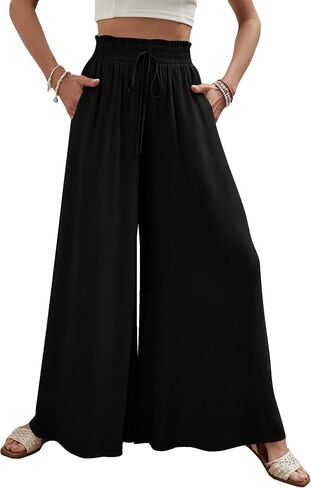Verdusa Women's Paperbag Waist Wide Leg Loose Palazzo Pants Casual Baggy in Saudi Arabia