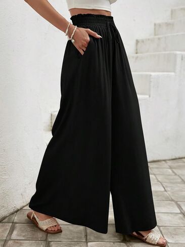 Verdusa Women's Paperbag Waist Wide Leg Loose Palazzo Pants Casual Baggy in Saudi Arabia