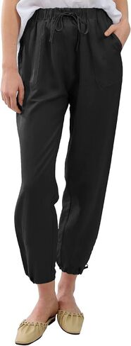 Amazhiyu Womens Pure Linen Casual High Waist Pencil Drawstring Pants with Pockets in Saudi Arabia