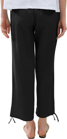 Amazhiyu Womens Pure Linen Casual High Waist Pencil Drawstring Pants with Pockets in Saudi Arabia
