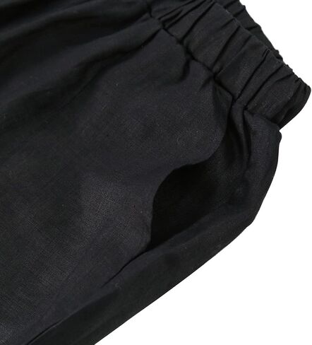 Amazhiyu Womens Pure Linen Casual High Waist Pencil Drawstring Pants with Pockets in Saudi Arabia