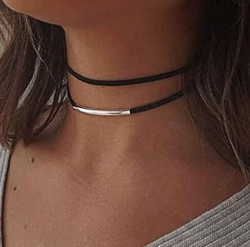 Layered Choker Necklace Gothic Velvet Adjustable Silver Gold Collar Double Layered Necklace Jewelry Gift For Women Girls in Saudi Arabia