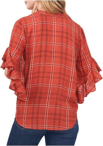 Vince Camuto Ruffle Sleeve Pin Tuck Henley Blouse Apple Red XL in Saudi Arabia