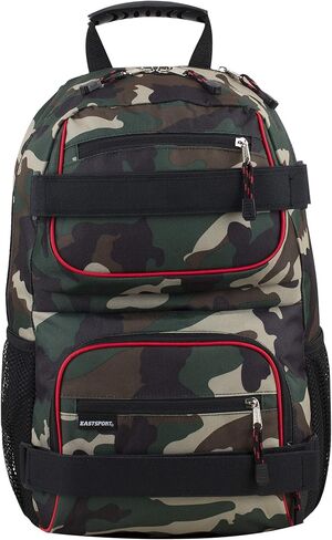 Eastsport Travel Skateboard Backpack Double Strap Laptop Bag تصميم متعدد الرياضات للرجال والنساء، أسود شامبراي in Kuwait