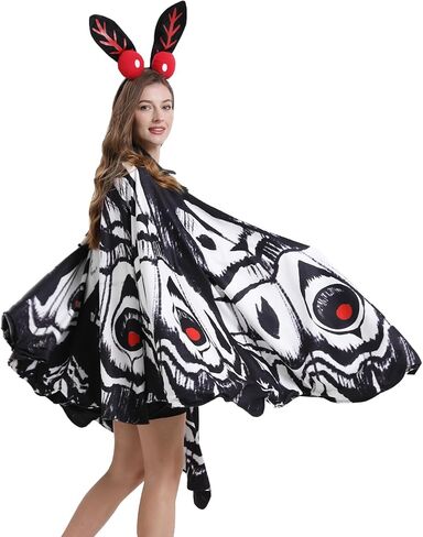 AIYOUYIYA 𝗠𝗼𝘁𝗵𝗺𝗮𝗻 𝗖𝗼𝘀𝘁𝘂𝗺𝗲 𝗠𝗼𝘁𝗵 𝗕𝘂𝘁𝘁𝗲𝗿𝗳𝗹𝘆 𝗪𝗶𝗻𝗴𝘀 Cape Adult with Headband Halloween Party in Kuwait
