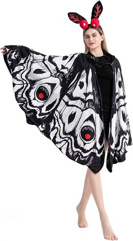 AIYOUYIYA 𝗠𝗼𝘁𝗵𝗺𝗮𝗻 𝗖𝗼𝘀𝘁𝘂𝗺𝗲 𝗠𝗼𝘁𝗵 𝗕𝘂𝘁𝘁𝗲𝗿𝗳𝗹𝘆 𝗪𝗶𝗻𝗴𝘀 Cape Adult with Headband Halloween Party in Kuwait