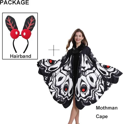 AIYOUYIYA 𝗠𝗼𝘁𝗵𝗺𝗮𝗻 𝗖𝗼𝘀𝘁𝘂𝗺𝗲 𝗠𝗼𝘁𝗵 𝗕𝘂𝘁𝘁𝗲𝗿𝗳𝗹𝘆 𝗪𝗶𝗻𝗴𝘀 Cape Adult with Headband Halloween Party in Kuwait