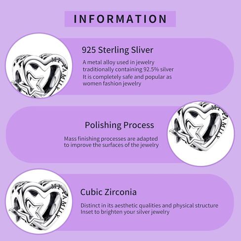 925 Sterling Silver Charms Bracelet Necklace Roses Forever Love Infinity Heart Family Charm Sparkling Star Clip Pendant Beads Jewellery Gift for Women Girls at Christmas,Birthday in Kuwait