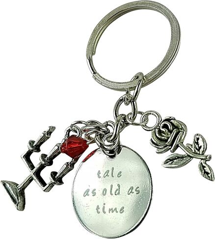 Art Attack Tale As Old As Time Keychain, Enchanted Rose Twisted Tale Flower Floral Candle Pendant Key Chain (Silver) in Saudi Arabia