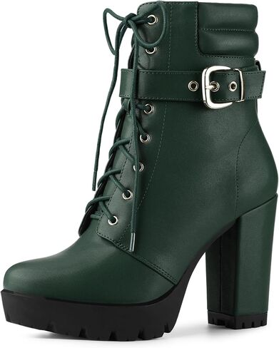 Allegra K Women's Platform Ankle Boots Lace Up Block Heels Combat Boots in Saudi Arabia
