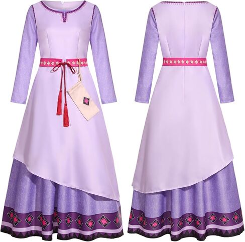 RKKVQP Wish Asha Costume Women Adult Princess Dress Up Movie Heroine Cosplay Long Sleeve Purple Dress with Accessories in Kuwait