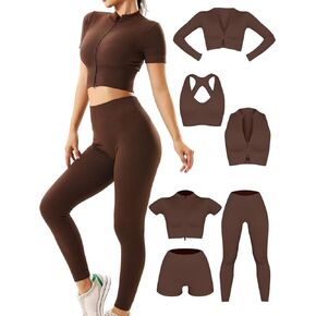 6 PCS Workout Sets for Women Ribbed Women's Athletic Clothing Sets Pilates Yoga Outfits Sports Bra Leggings Workout Set