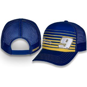 Chase Elliott #9 NASCAR 2024 Number Signature Striped Foam Trucker Snapback Hat Blue