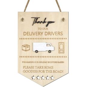 Thank You Delivery Driver Sign Delivery Driver Snack Wooden Door Sign for Christmas and Holidays