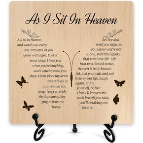 Celebration Of Life Decorations, Sympathy Gifts For Loss Of Loved One, Memorial Desk Decor, As I Sit In Heaven Wood Plaque Decor Sign, Home Office Decorations For Desk Table Shelf -16
