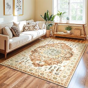 LBRO2M Boho Area Rug 5X7 Large Washable Rugs Low Piles, Non Slip Soft Boho Rugs for Living Room, Bedroom, Dining Room Pet Friendly Area Rugs (Blue, 5X7)