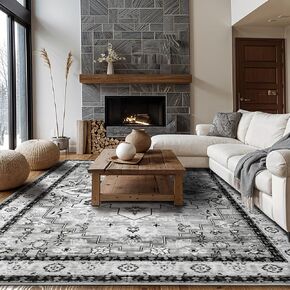 LBRO2M Boho Area Rug 5X7 Large Washable Rugs Low Piles, Non Slip Soft Boho Rugs for Living Room, Bedroom, Dining Room Pet Friendly Area Rugs (Blue, 5X7)