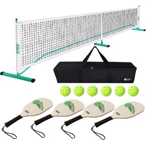 GSE Games & Sports Expert Portable Pickleball Net Set with Regulation Size Pickleball Net, 4 Pickleball Paddles, 6 Pickleballs, Carrying Bag, Weather Resistant Metal Frame for Outdoor