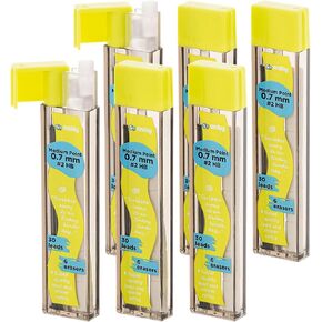 Enday Mechanical 0.7 Lead Pencil & Eraser Refills, Black HB #2 Lead 0.5 Refill White Eraser Refills for Pencil Tops, 2 Packs of 3 Tubes (30 Pieces of Lead & 6 Erasers per Tube)