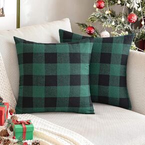 MIULEE Fall Pack of 2 Decorative Classic Farmhouse Buffalo Check Plaids Throw Pillow Covers Polyester Linen Soft Soild Orange Cushion Case for Halloween Sofa Bedroom Outdoor 18 x 18 Inch
