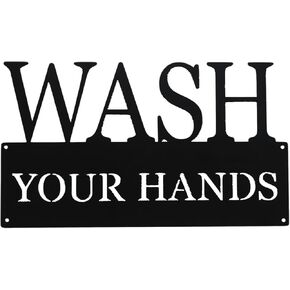 Wash Your Hands Sign, Black Bathroom Decor Wall Art Funny Metal Iron Quotes Plaque For Farmhouse Kitchen Restroom Rustic Home Decoration 14 x 8 Inches
