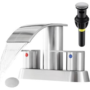 Waterfall Bathroom Sink Faucet 4 Inch Faucet 2 Handle Lead-Free Oil Rubbed Bronze, Bathroom Faucet with Pop Up Drain, 2 or 3 Holes Bathroom Basin Lavatory Mixer Tap with Deck Mount Plate