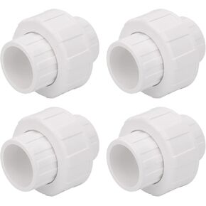 2 Pack 2" PVC Union Coupling Pipe Fitting (Socket x Socket) 2 Inch PVC Slip Union PVC Adapter Coupling Schedule 40, EPDM O-Ring, White