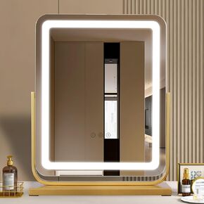 18" Vanity Mirror with Lights, Lighted Makeup Mirror LED Makeup Mirror with 3 Color Lighting Modes, Smart Touch Control Dimmable Vanity Mirror,360°Rotation,Gold