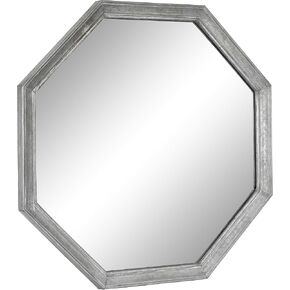 Kate and Laurel Ocono Vintage Farmhouse Octagon Wall Mirror with Galvanized Metal Frame, 26x26, Silver
