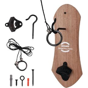 Hook and Ring Toss Game with Bottle Opener - European Beech Wooden with String and Hooks- Game Gift for Adults - Perfect for Man Cave, Indoor Outdoor Party, Bar and Yard Hour