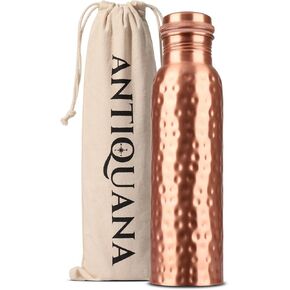 34 Oz Pure Copper Water Bottle Set – Leak-Proof Hammered Design with Tumbler, Carrying Bag & Smooth Finish Decorative – Copper Home Decore