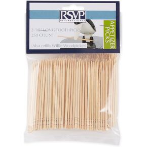 RSVP International Willie Woodpicker Toothpick Holder, Replacement Picks, 250-Count, 2.5" Long, Natural